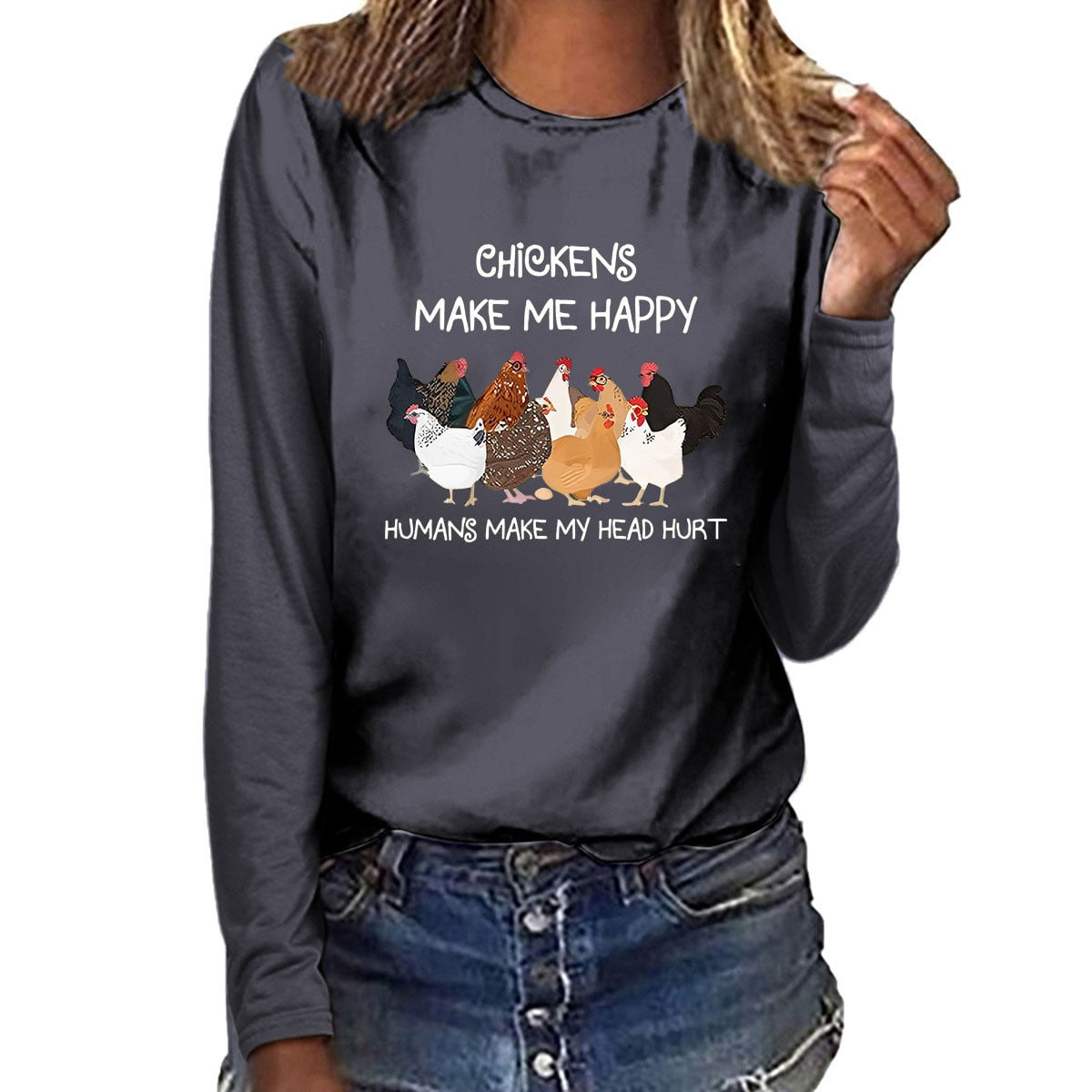 crewneck sweatshirts Clearance! Weikingp CHICKENS MAKE ME HAPPY Funny