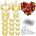 thumbnail image 1 of cridoz Gold Crowns for CI30&nbsp;Flower Bouquets, Flower Bouquet Accessories Including 4 Pcs Cake Crown Topper, 12 Pcs Butterfly Decorations and 50 Pcs Flower Pins for Birthday Wedding Baby Shower, 1 of 3