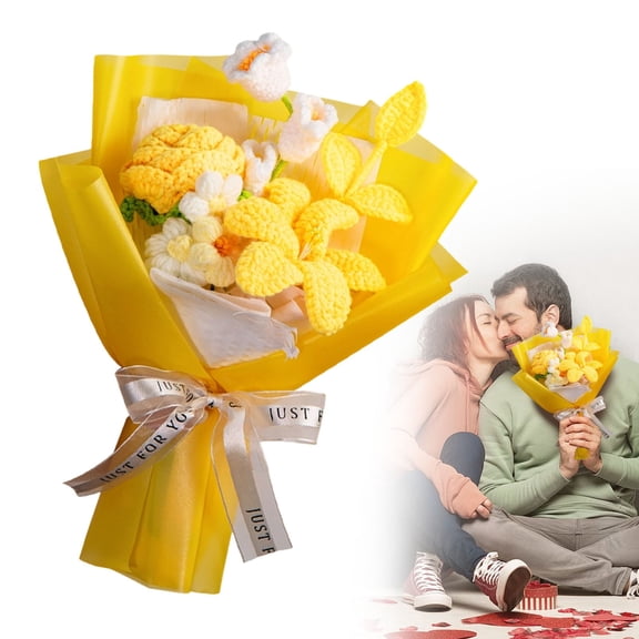 crochet graduation bouquet,Crochet Flowers Mini Bouquets, for Mother Wife Anniversary Birthday Gifts for Friends Couple Gift Artificial Flowers Home Decor(Yellow)