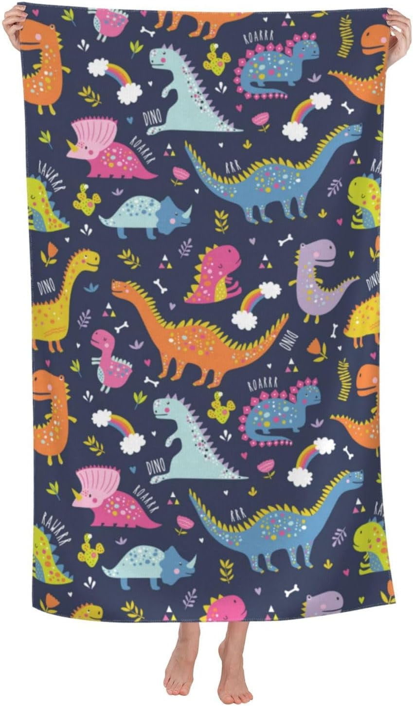 cromcu Dinosaur Beach Towel Cartoon Dinosaur for Girls Boys Adults 32 x 52 Inches Microfiber Bath Towels Quick Dry Beach Sand Proof Towels for Travel Sports Swim