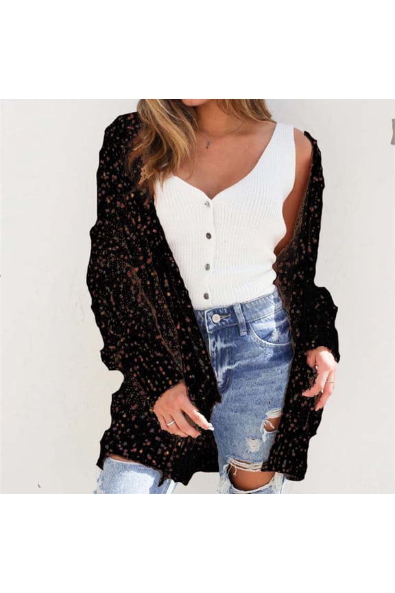 cropped cardigan,Black Womens Cardigan Solid Color Long Sleeve Open Front Chunky Knit Sweater Outwear