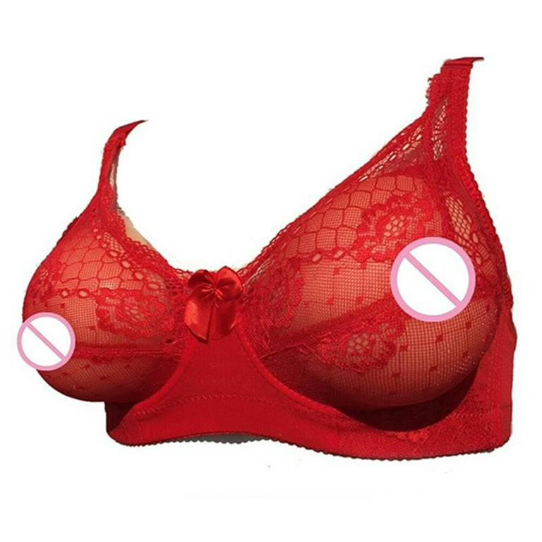 cross dresser bra Fake Breast Bra Pocket Bra Silicone Breast Forms  Crossdressers Cosplay Prop 95C(Red)