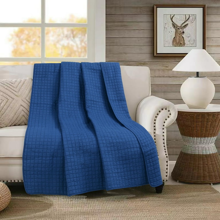 cross throw white coffee Cotton Quilt Quilted Throw Decorative Throw Blanket 50 By 60 Inches Navy