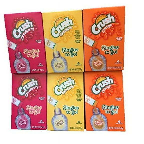 crush sugar free singles to go! strawberry, pineapple, orange-total 6 boxes-36 packets