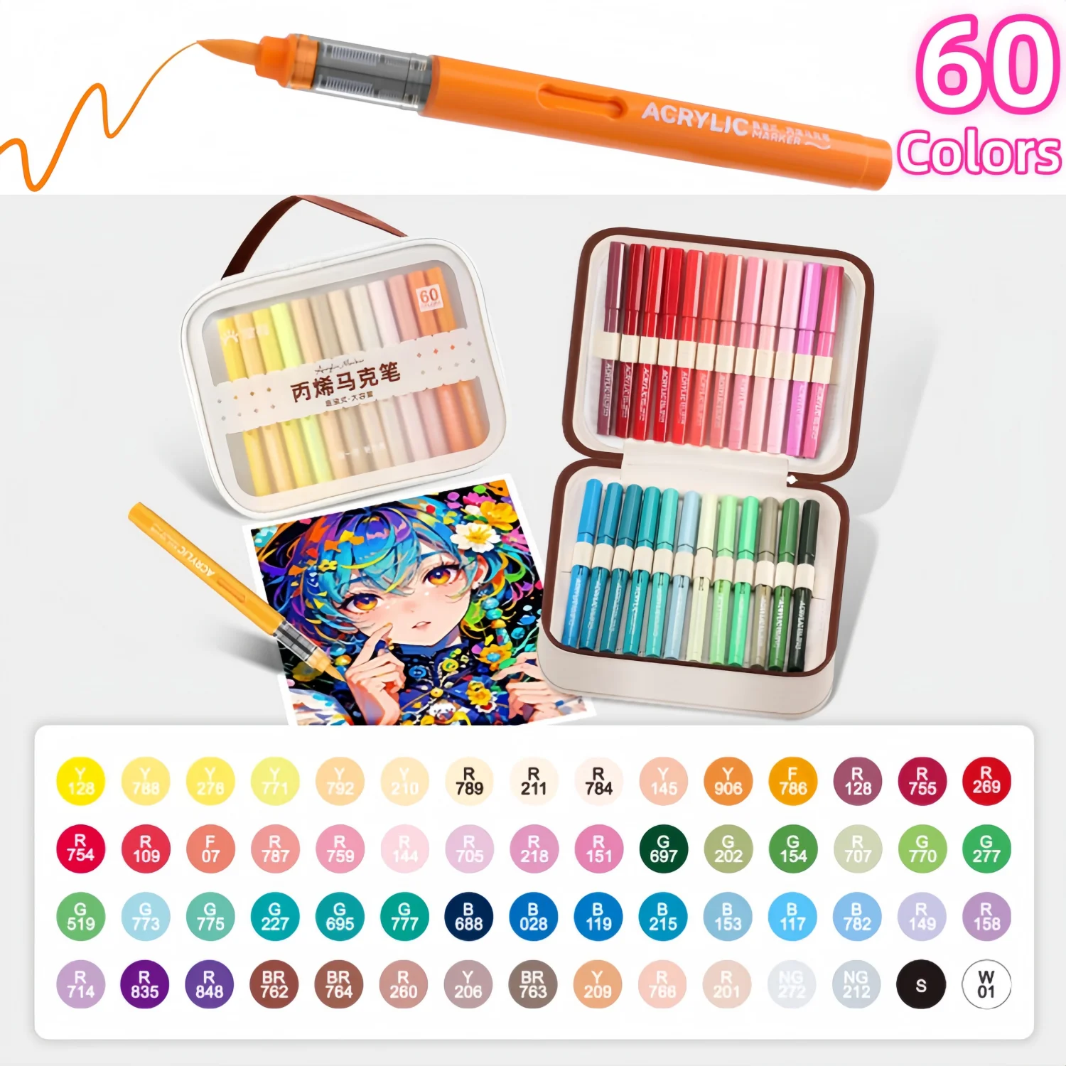crylic Paint Markers with Canvas Bag, Paint Pens with Automatic Ink Control, Waterproof Brush Tip Markers for Rock, Egg, Wood, Fabric, Glass, DIY Crafts