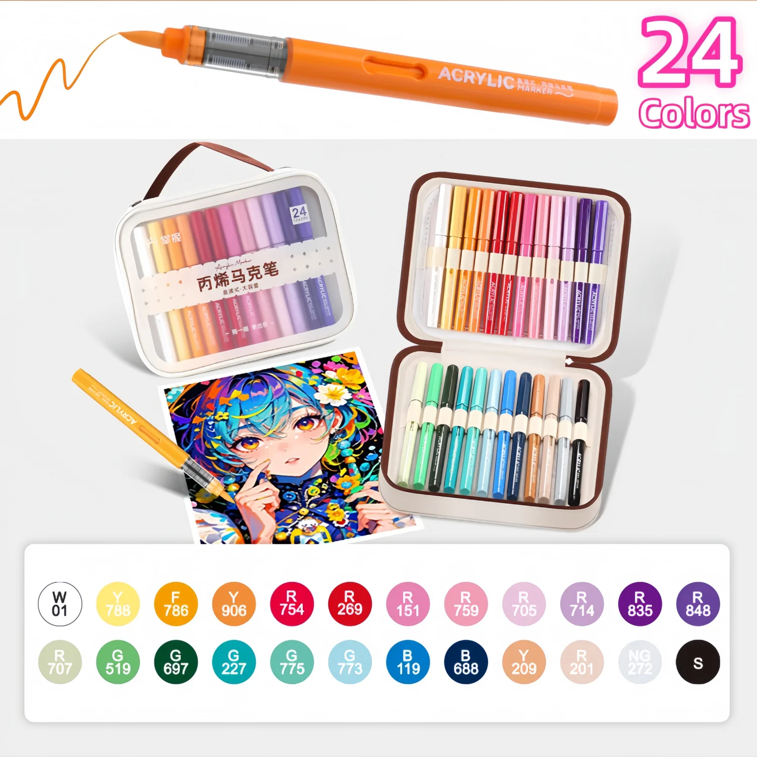 crylic Paint Markers with Canvas Bag, Paint Pens with Automatic Ink Control, Waterproof Brush Tip Markers for Rock, Egg, Wood, Fabric, Glass, DIY Crafts