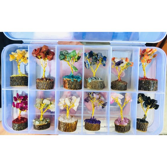 crystalmiracle 12 Crystals Gemstone Tree Box Healing Reiki feng Shui Home dcor Office Gift Positive Energy Wellness Chakra Balancer Power