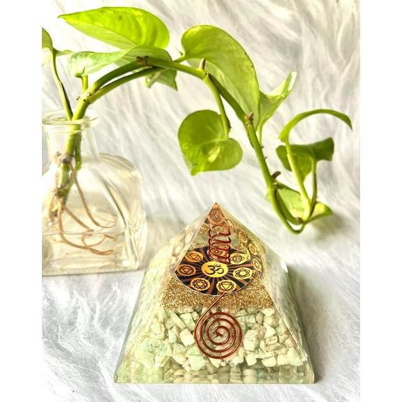 crystalmiracle Amazonite Orgonite Om Feng Shui Pyramid Healing Reiki for Home Office Gift Handcrafted Vaastu Bagua