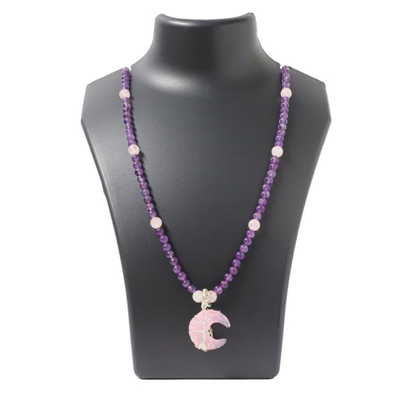 crystalmiracle Amethyst Rose Quartz 30 Inches Necklace Crystal Fashion Accessory Women Gift Handcrafted