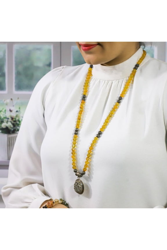 crystalmiracle Beautiful Citrine 35" Necklace Golden Pyrite Pendant Fashion Accessory Women Gift Handcrafted