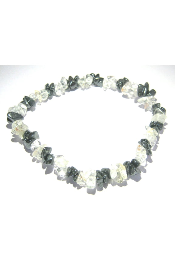 crystalmiracle Clear Quartz Hematite Gemstone Stretch Bracelet Crystal Healing Gift Fashion Jewelry Handcrafted