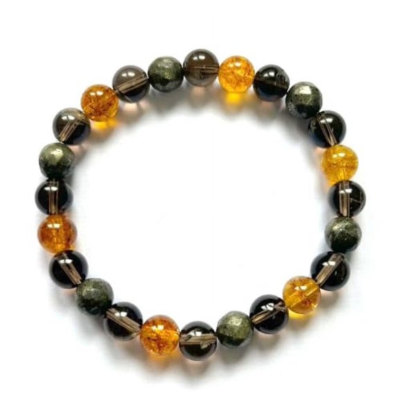 crystalmiracle Golden Pyrite Smokey Quartz Citrine 8Mm Bracelet Fashion Accessory Men Women Gift