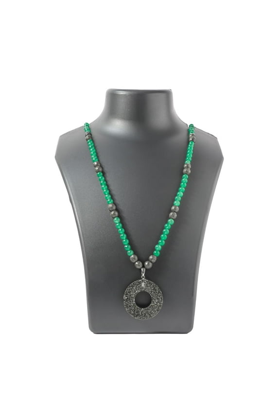 crystalmiracle Green Aventurine Quartz 34" Necklace With Golden Pyrite Orgonite Pendant Fashion Accessory Women Gift