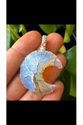 crystalmiracle Opalite Moon Stone Pendant Wrapped Healing Fashion Jewelry Gift Handcrafted Accessory