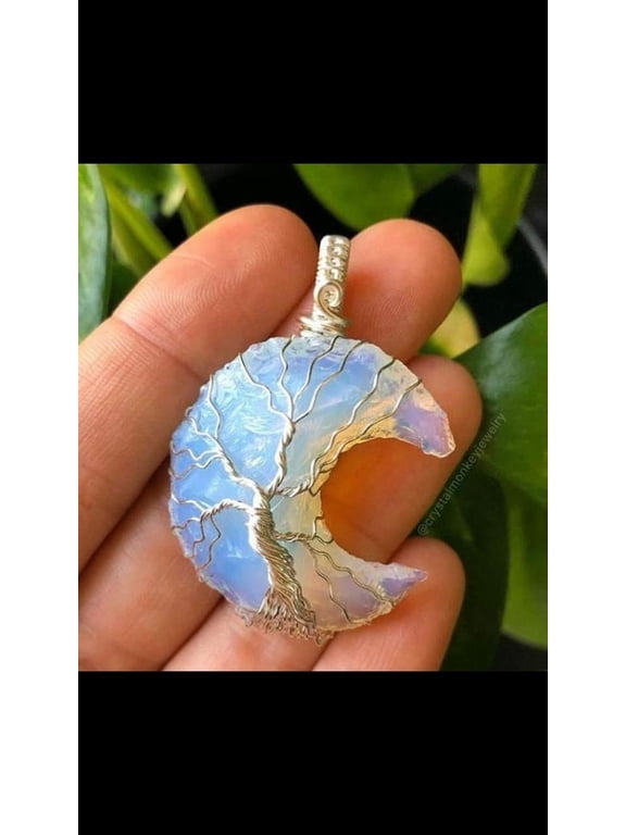 crystalmiracle Opalite Moon Stone Pendant Wrapped Healing Fashion Jewelry Gift Handcrafted Accessory