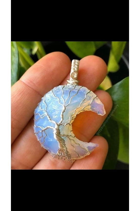 crystalmiracle Opalite Moon Stone Pendant Wrapped Healing Fashion Jewelry Gift Handcrafted Accessory