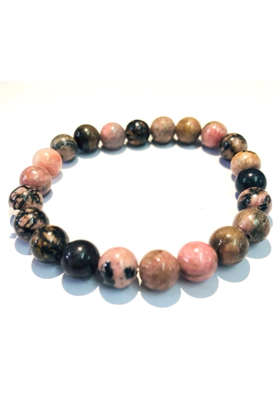 crystalmiracle Rhodonite Gemstone 7 Mm Round Beads Stretch Bracelet Fashion Jewelry Gift Energy Handcrafted Accessory