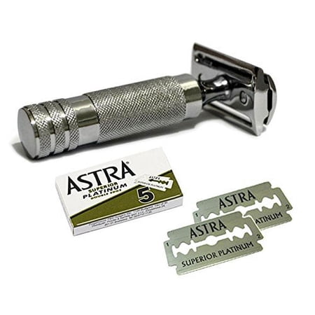 cs-204 classic samurai large short handled heavy duty double edge safety razor with 5 astra double edge razor blades