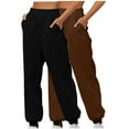 thumbnail image 1 of ctdiral 2 Pcs Sweatpants for Women Baggy Comfy Lounge Long Pants Solid Color Thin Fleece Yoga Trousers Workout Jogger Elastic Waist Trendy Tapered Pants with Pockets Brown S, 1 of 5