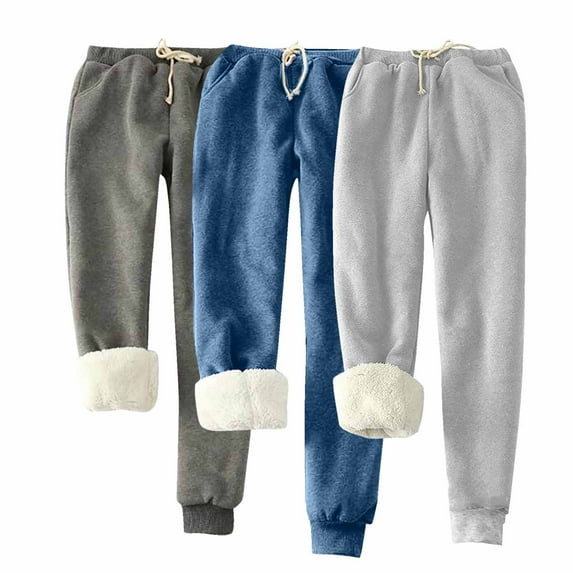 ctdiral 3 Pack Fleeve Pants for Women Winter Sherpa Lined Warm Sweatpants Plus Size High Waisted Drawstring Long Pants with Pockets Solid Color Loose Fit Sleepwear Trousers Gray XXXXXL