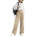 thumbnail image 1 of ctdiral Baggy Straight Leg Sweatpants for Women Fall Fashion Elastic High Waist Joggers Casual Solid Workout Pants with Pockets Khaki L, 1 of 9