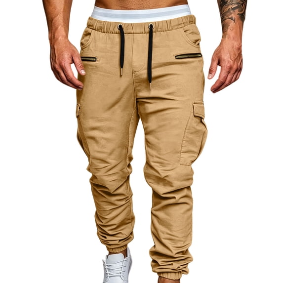 ctdiral Cargo Pants for Men Lightweight Quick Dry Pant with Multi Pockets Comfy Elastic Waist Slim Fit Tapered Trousers Khaki M