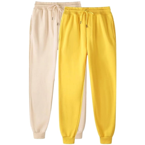 ctdiral Drawstring Sweatpants for Women 2 Pack Solid Color Basic Workout Pants Casual Stretchy Thin Fleece Long Pants Plus Size Tapered Pants with Pockets Yellow M