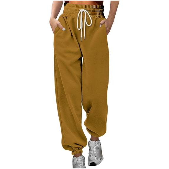 ctdiral Drawstring Sweatpants for Women Elastic High Waist Tapered Pants Casual Lightweight Comfy Joggers Pants Fall Thin Fleece Workout Jogger with Pockets Brown XXL