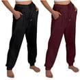 thumbnail image 1 of ctdiral Jogger Sweatpants 2 Pack for Women Baggy Elastic High Waisted Tapered Pants Fall Thin Fleece Comfy Sweatpants Outdoor Workout Joggers with Pockets Wine L, 1 of 8