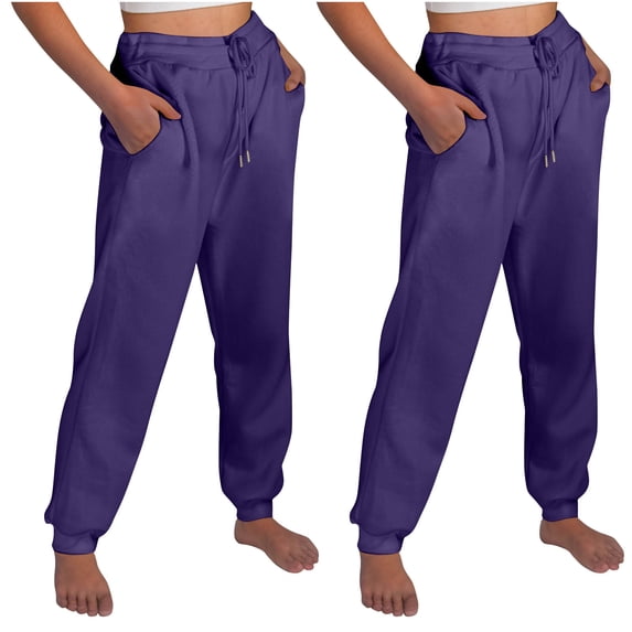 ctdiral Lightweight Sweatpants 2 Pcs for Women Elastic Waisted Drawstring Baggy Sweatpants Fall Thin Fleece Athletic Joggers Lounge Tapered Pants with Pocket Purple L