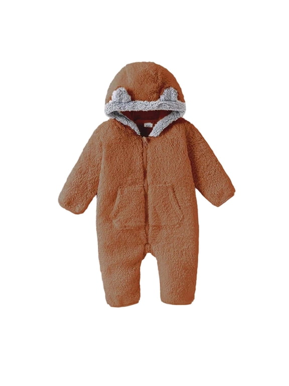 Little Boys Girls Cute Bear Bodysuit Winter Fleece Clothes Hooded Romper Cute Bear Outfit Suit Girls Boys Fleece Jumpsuit Romper, Fleece Overall Hooded Jumpsuit Winter Warm Clothes