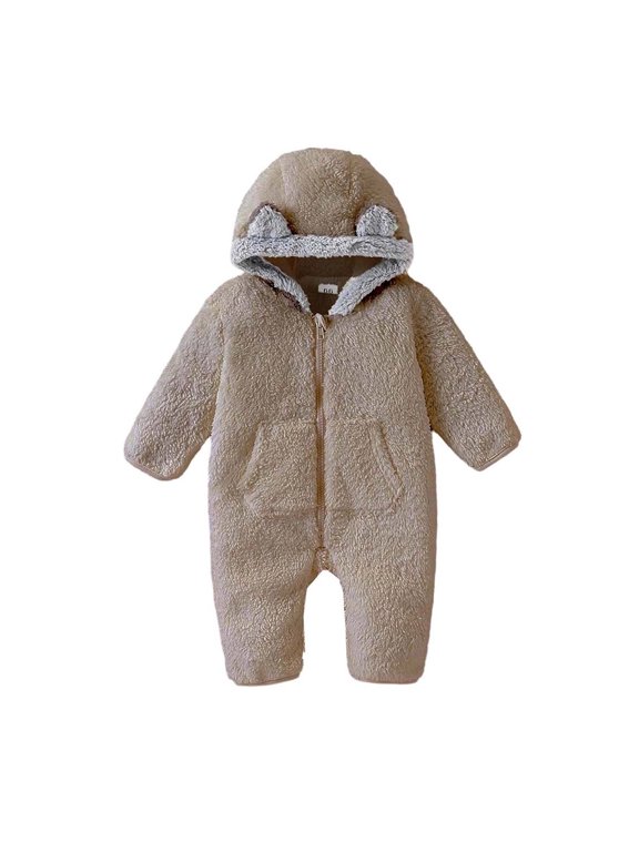 Little Boys Girls Cute Bear Bodysuit Winter Fleece Clothes Hooded Romper Cute Bear Outfit Suit Girls Boys Fleece Jumpsuit Romper, Fleece Overall Hooded Jumpsuit Winter Warm Clothes