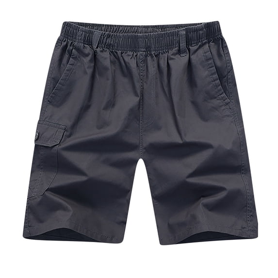 ctdiral Mens Big and Tall Cargo Shorts Elastic Waisted Workwear Shorts Solid Color Loose Fit Straight Leg Shorts Summer Cotton Cargo Shorts with Pockets