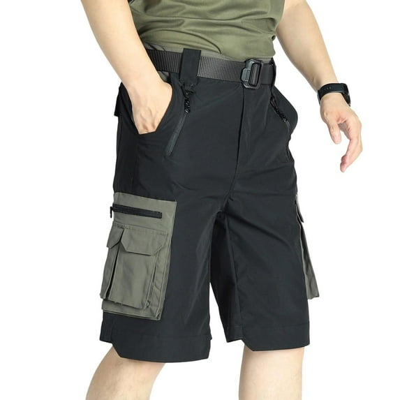 ctdiral Mens Cargo Shorts with Multi Pockets Casual Athletic Work Hiking Waterproof Short Pants Solid Color Button Zipper Cargo Shorts