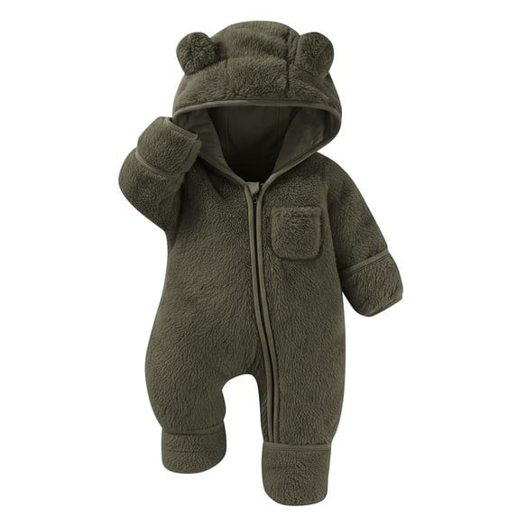 ctdiral Newborn Baby Bear Outfit With Fold-Over Mittens and Footies Girls Boys Winter Fleece Clothes Hooded Romper Cute Bear Ear Snowsuit