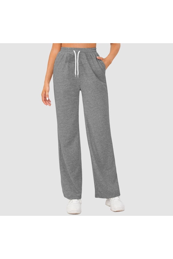 Straight Leg Sweatpants for Women High Waist Drawstring Joggers with Pockets Fall Thin Fleece Lightweight Comfy Sweat Pants Gray L