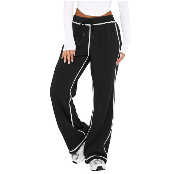 ctdiral Stripe Pants for Women Soft Lightweight Jogging Sweatpants Fall Elastic Waisted Drawstring Wide Leg Sweatpants Lounge Pants with Pockets Black XL