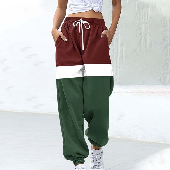 ctdiral Sweatpants for Women Fall Stripe Color Block Workout Long Pants High Waisted Drawstring Sweatpant with Pockets Comfy Loose Fit Lounge Jogger Pants Army Green XXL