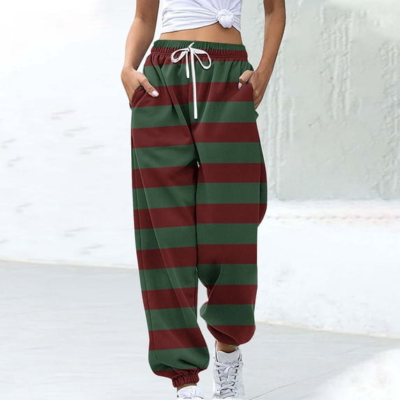 ctdiral Sweatpants for Women Fall Striped Color Block Lounge Long Pants Elastic High Waisted Drawstring Sweatpants with Pockets Casual Loose Fit Comfy Sports Joggers Army Green L