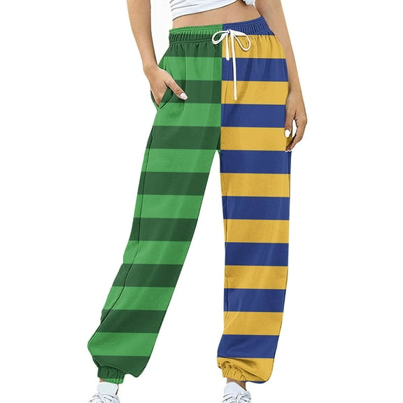 ctdiral Sweatpants for Women Striped Color Block Joggers with Pockets Stretchy Soft Baggy Workout Pants Gym Jogging Tapered Pants Green XL