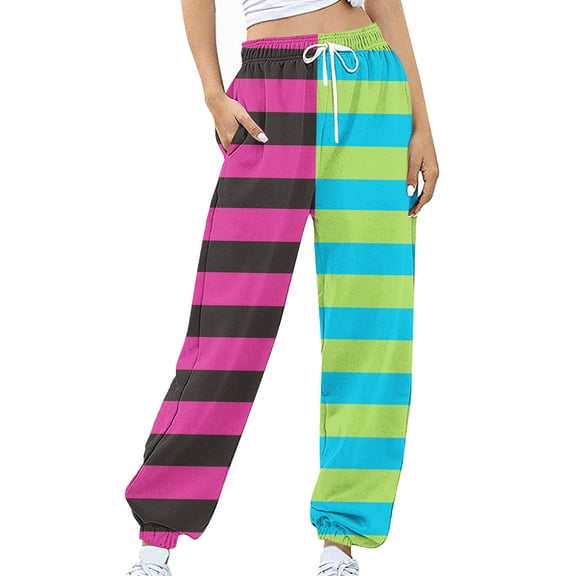 ctdiral Sweatpants for Women Striped Color Block Joggers with Pockets Stretchy Soft Baggy Workout Pants Gym Jogging Tapered Pants Hot Pink L
