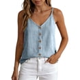 thumbnail image 1 of ctdiral V Neck Button Down Tank Tops for Women Cotton Loose Fit Tanks Spaghetti Strap Cami Tops Summer Casual Lightweight Tops Light Blue L, 1 of 8