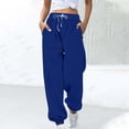 thumbnail image 1 of ctdiral Waffled Knit Sweatpants for Women Elastic High Waisted Drawstring Tapered Pants Casual Loose Fit Thin Fleece Straight Trousers with Pockets Blue XXL, 1 of 7