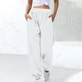 thumbnail image 1 of ctdiral Waffled Knit Sweatpants for Women Elastic High Waisted Drawstring Tapered Pants Casual Loose Fit Thin Fleece Straight Trousers with Pockets White XL, 1 of 7