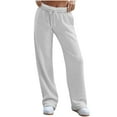thumbnail image 1 of ctdiral Wide Leg Sweatpants Women Casual Baggy Y2k Jogger Pants Stretchy Drawstring Soft Straight Leg Pants with Pockets High Waisted Preppy Long Sweat Pants Gray M, 1 of 5