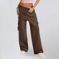 thumbnail image 1 of ctdiral Wide Leg Sweatpants Women High Waisted Drawstring Cargo Pants Fall Lightweight Thin Fleece Jogger Casual Solid Color Baggy Joggers with Pockets Brown L, 1 of 6