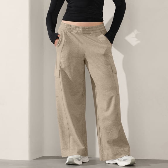 ctdiral Wide Leg Sweatpants for Women Baggy High Waisted Palazzo Lounge Pants Loose Fit Pull On Cargo Trousers with Pockets Beige XXL