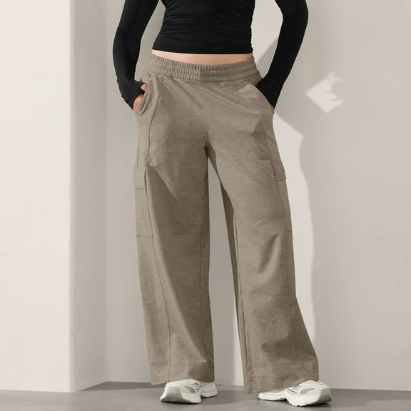 ctdiral Wide Leg Sweatpants for Women Baggy High Waisted Palazzo Lounge Pants Loose Fit Pull On Cargo Trousers with Pockets Khaki XL