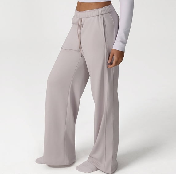 ctdiral Wide Leg Sweatpants for Women Elastic Waist Baggy Casual Drawstring Pants with Pockets Solid Color Stretchy Workout Trousers Purple XL