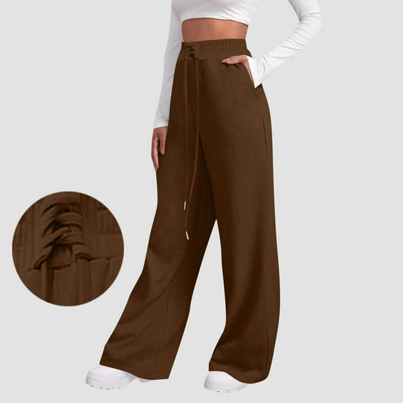 ctdiral Women Wide Leg Pleated Sweatpants Fashion Baggy Athletic Joggers Drawstring Waist Lounge Pants with Pockets Casual Lightweight Yoga Pants Brown XL
